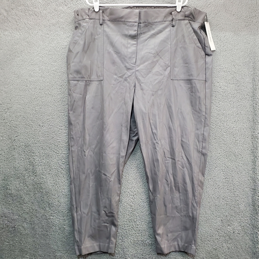 Calvin Klein Faux Leather Straight Leg Pants Womens Plus Size 2X Tin Gray NWT